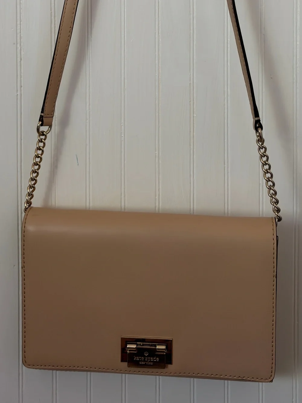 Kate Spade Nude Tan Leather Envelope Crossbody Flap Bag GUC